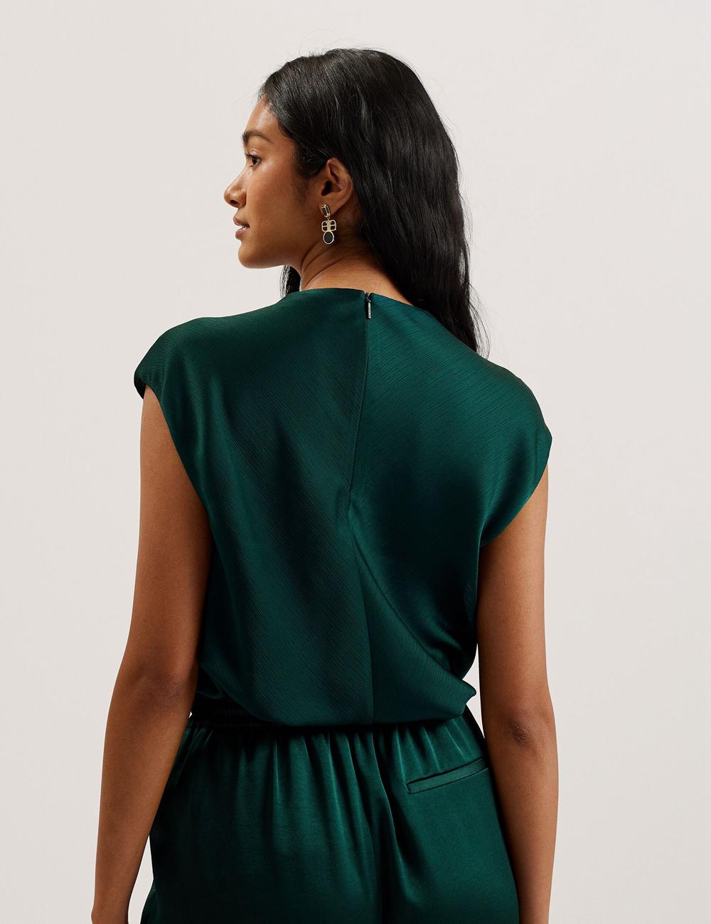Ted Baker MISRINA - Drape Neck Detail Satin Top Jumpers Dames Groen | Belgium  871509-MTX