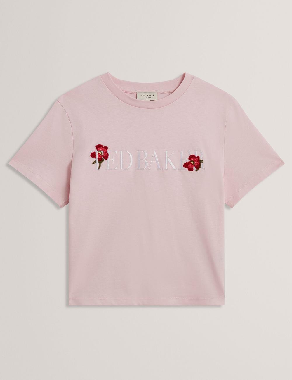 Ted Baker MOLII - Embroidered Logo Cropped Cotton T-shirts Dames Roze | Belgium  185706-VQP