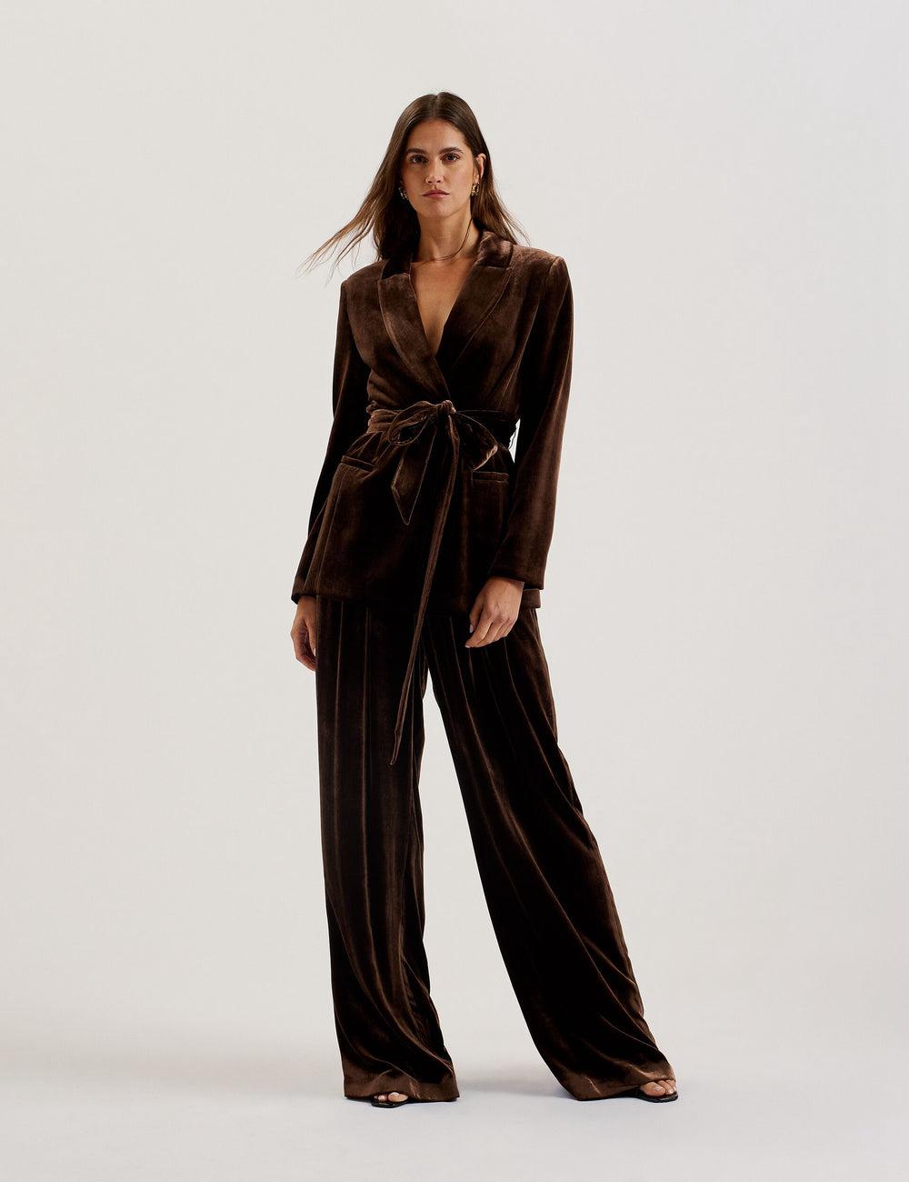 Ted Baker MOMIJIT - Velvet Pleated Wide Leg Broek Dames Bruin | Belgium  945031-PKB