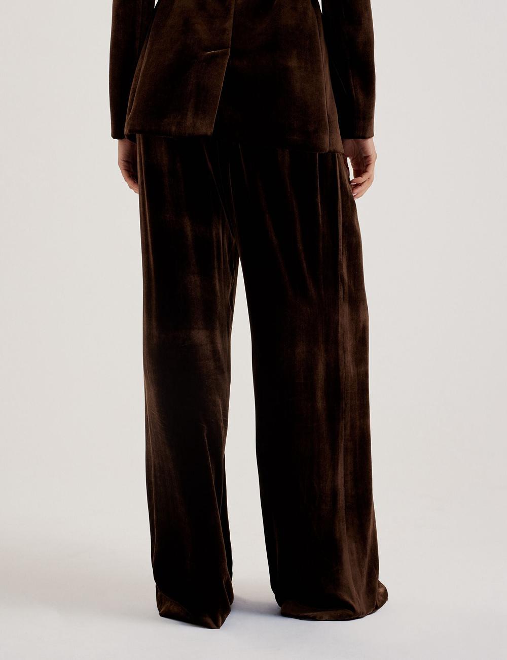 Ted Baker MOMIJIT - Velvet Pleated Wide Leg Broek Dames Bruin | Belgium  945031-PKB