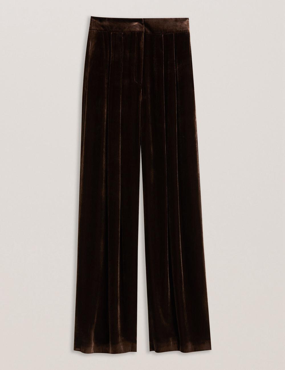 Ted Baker MOMIJIT - Velvet Pleated Wide Leg Broek Dames Bruin | Belgium  945031-PKB