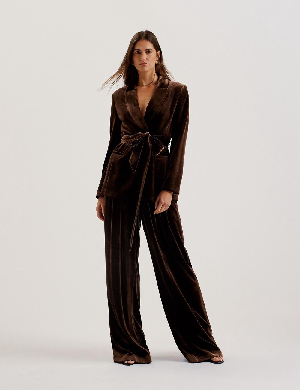 Ted Baker MOMIJIT - Velvet Pleated Wide Leg Broek Dames Bruin | Belgium  945031-PKB