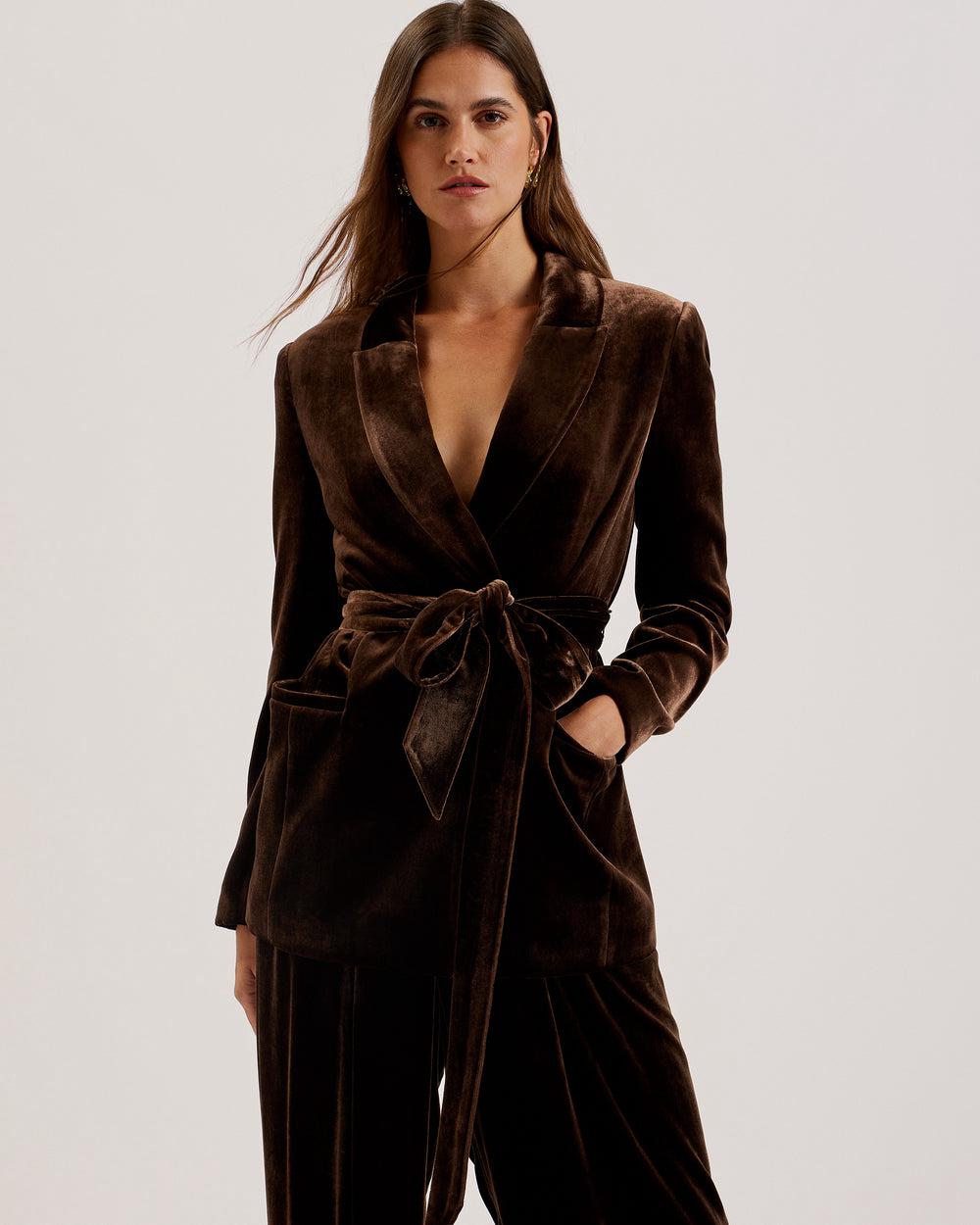 Ted Baker MOMIJI - Velvet Waist Single Breasted Blazer Dames Bruin | Belgium  438651-ICZ