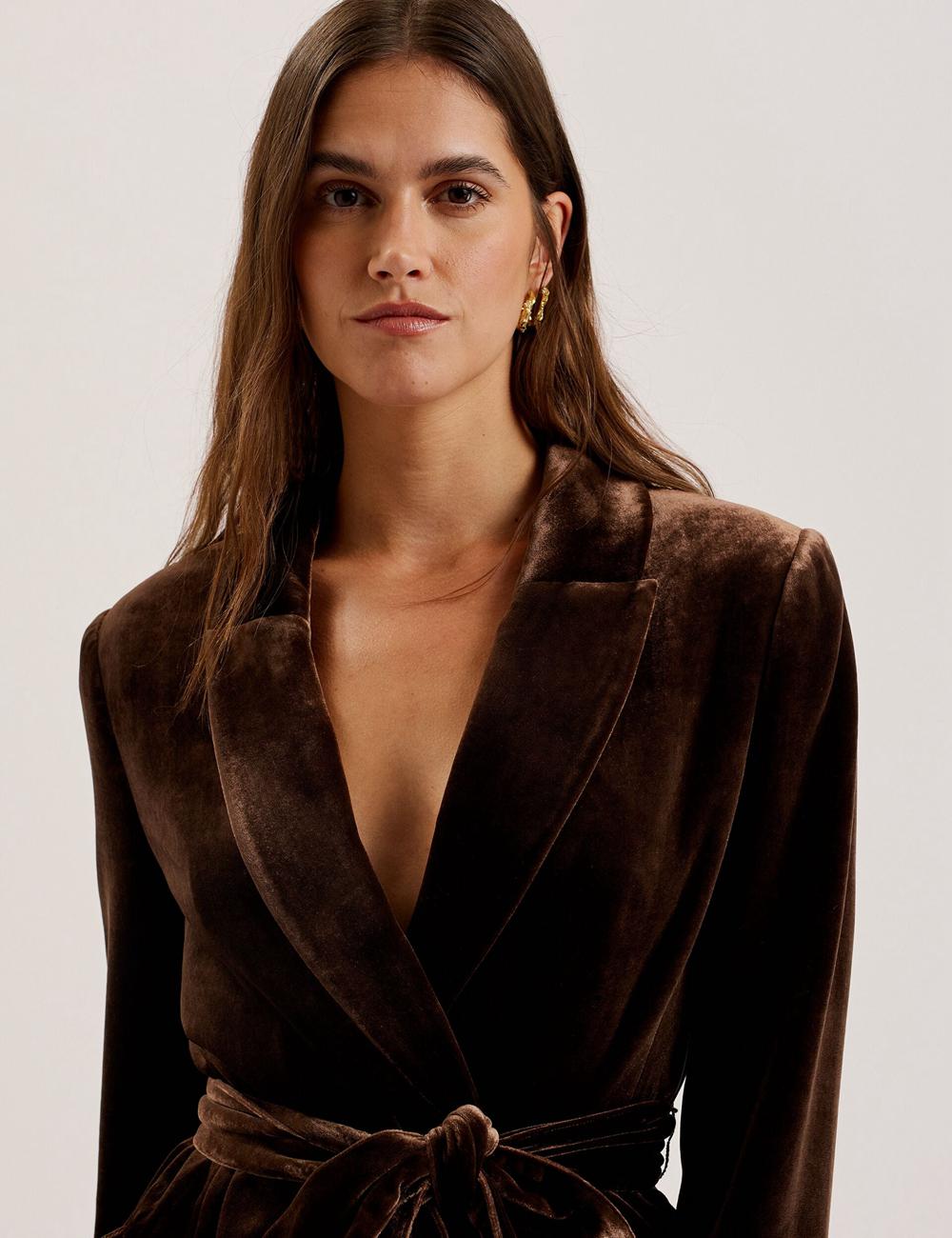 Ted Baker MOMIJI - Velvet Waist Single Breasted Blazer Dames Bruin | Belgium  438651-ICZ