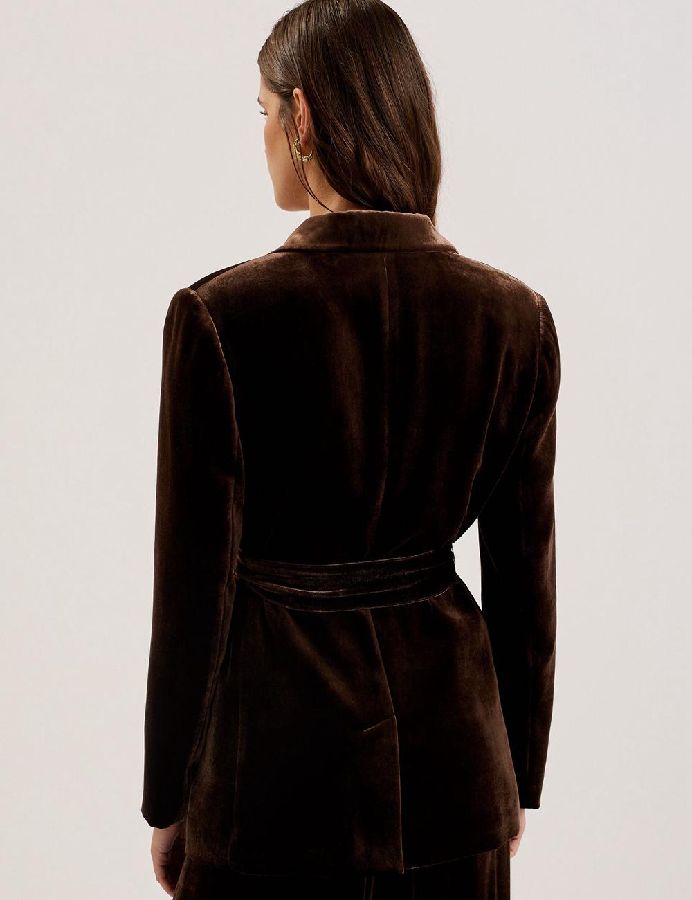 Ted Baker MOMIJI - Velvet Waist Single Breasted Blazer Dames Bruin | Belgium  438651-ICZ