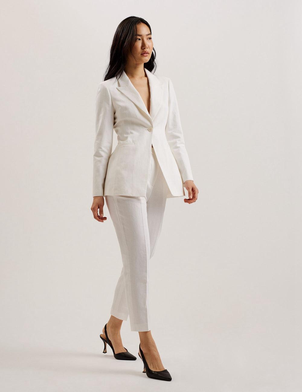 Ted Baker MUSUBT - Linen Cotton High Waisted Tailored Broek Dames Wit | Belgium  941675-WTX