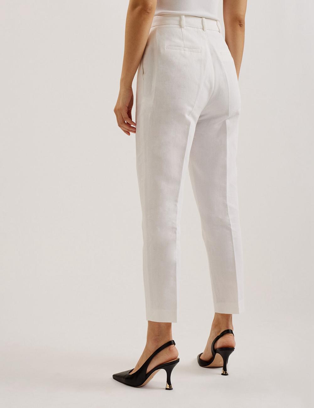 Ted Baker MUSUBT - Linen Cotton High Waisted Tailored Broek Dames Wit | Belgium  941675-WTX