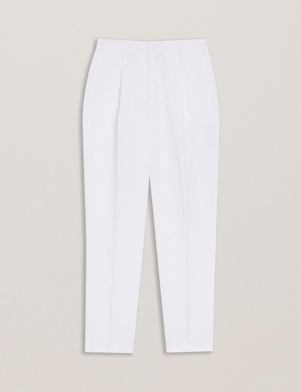 Ted Baker MUSUBT - Linen Cotton High Waisted Tailored Broek Dames Wit | Belgium  941675-WTX