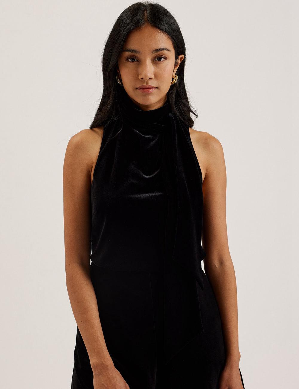 Ted Baker NALIAS - Velvet High Cowl Neck Sleeveless Topjes Dames Zwart | Belgium  953471-ITY