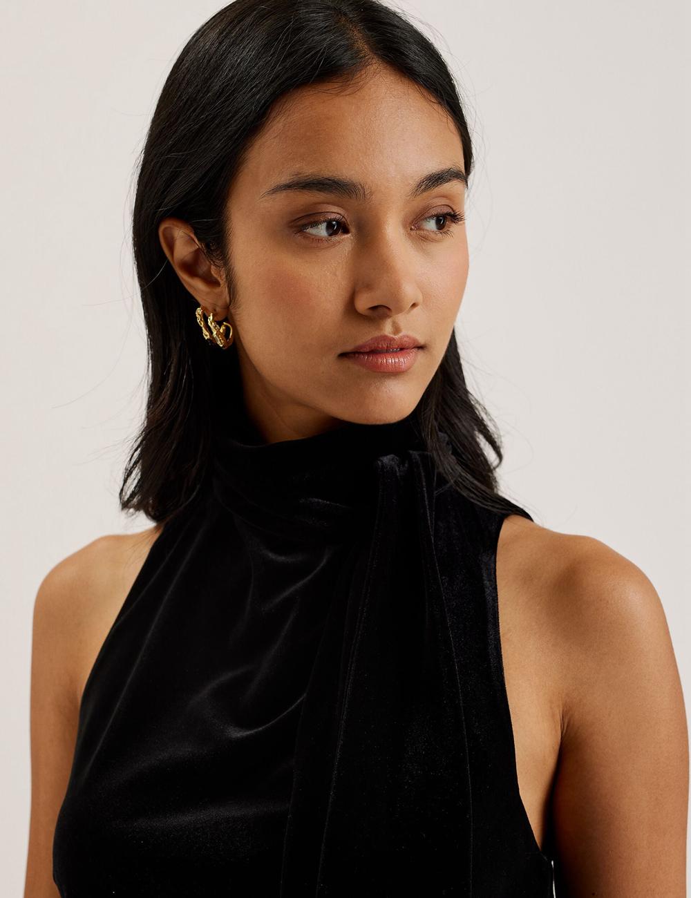 Ted Baker NALIAS - Velvet High Cowl Neck Sleeveless Topjes Dames Zwart | Belgium  953471-ITY