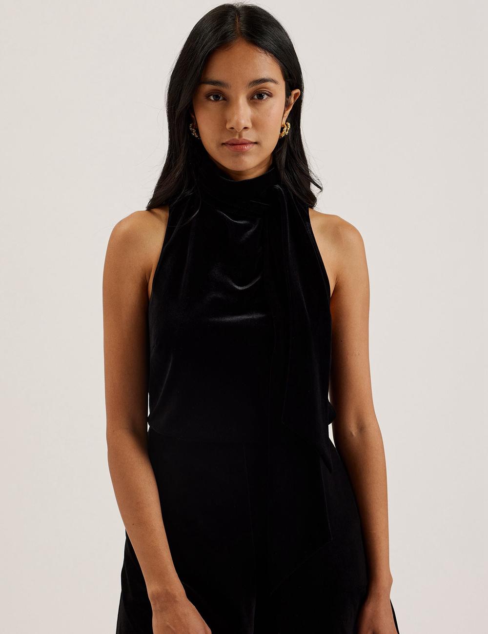 Ted Baker NALIAS - Velvet High Cowl Neck Sleeveless Topjes Dames Zwart | Belgium  953471-ITY