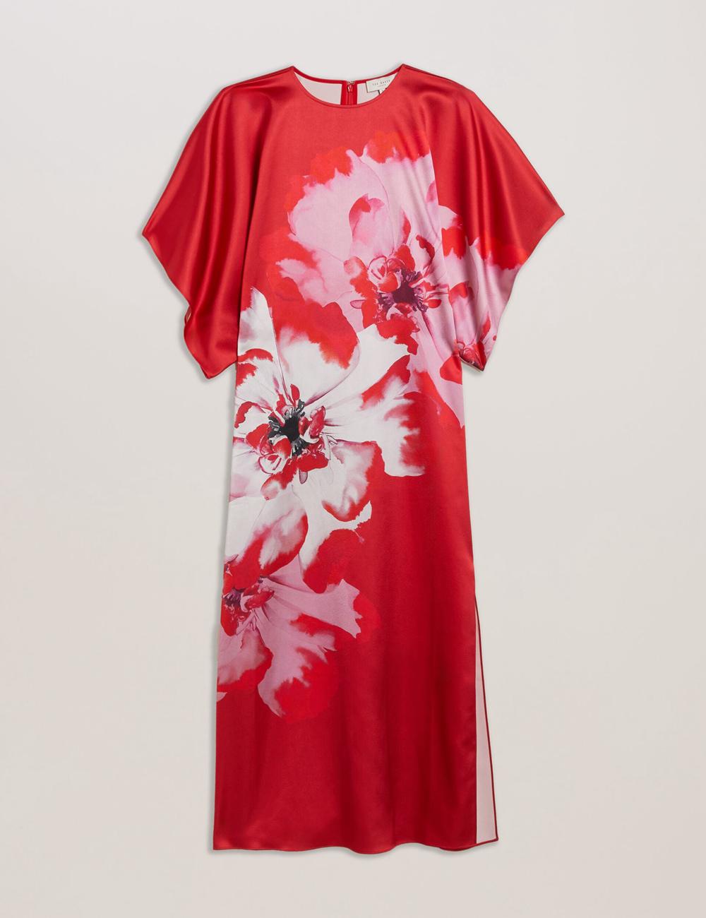 Ted Baker NASINU - Printed Satin Batwing Sleeve Midi-jurk Dames Rood | Belgium  853749-EBL