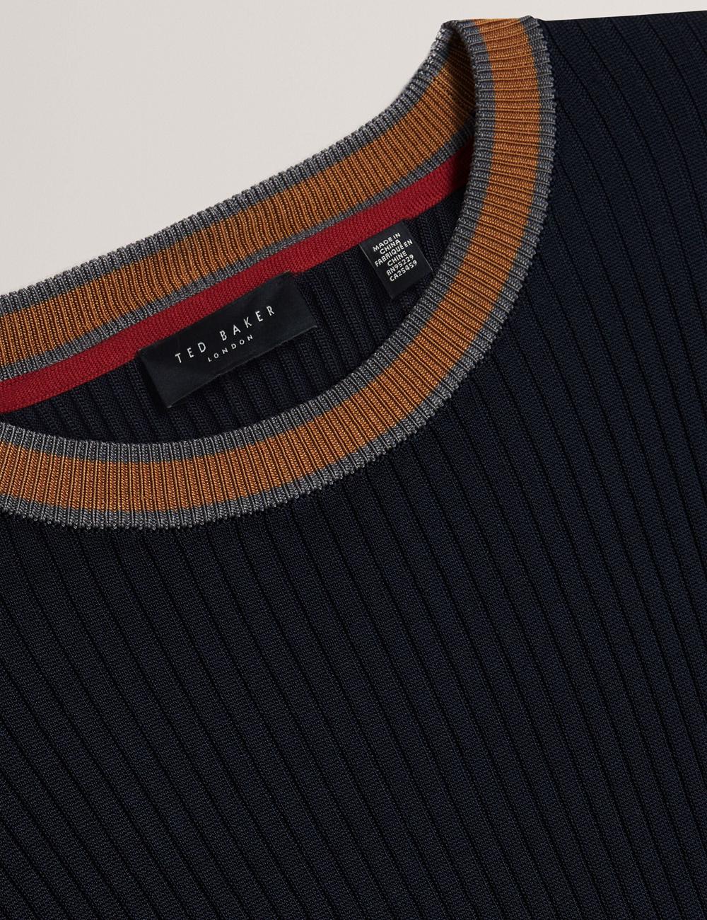 Ted Baker NAYOR - Long Sleeve Rayon Ribbed Crew Neck Jumpers Heren Donkerblauw | Belgium  479356-ZWR