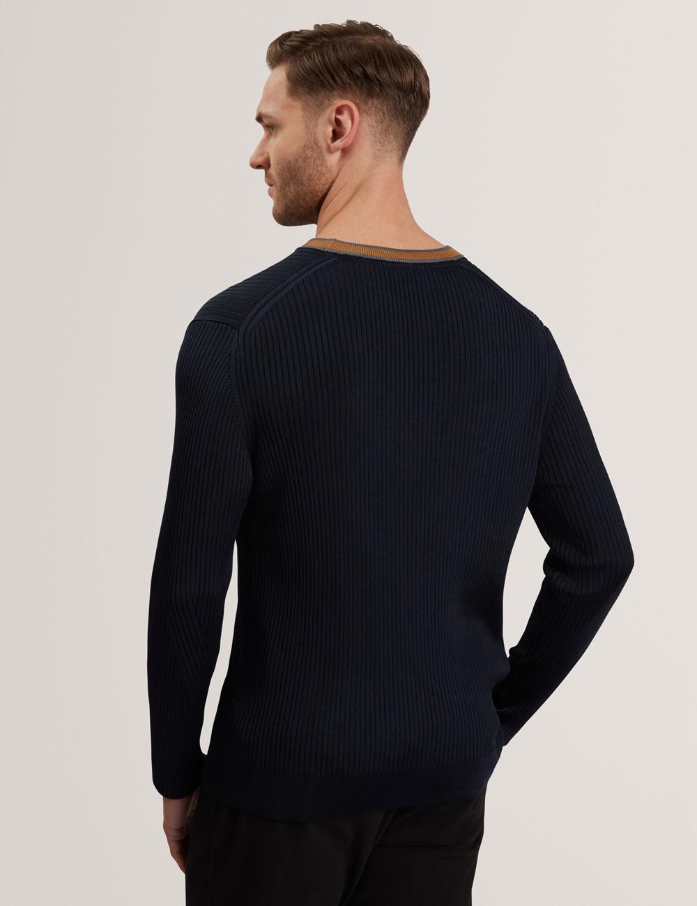 Ted Baker NAYOR - Long Sleeve Rayon Ribbed Crew Neck Jumpers Heren Donkerblauw | Belgium  479356-ZWR