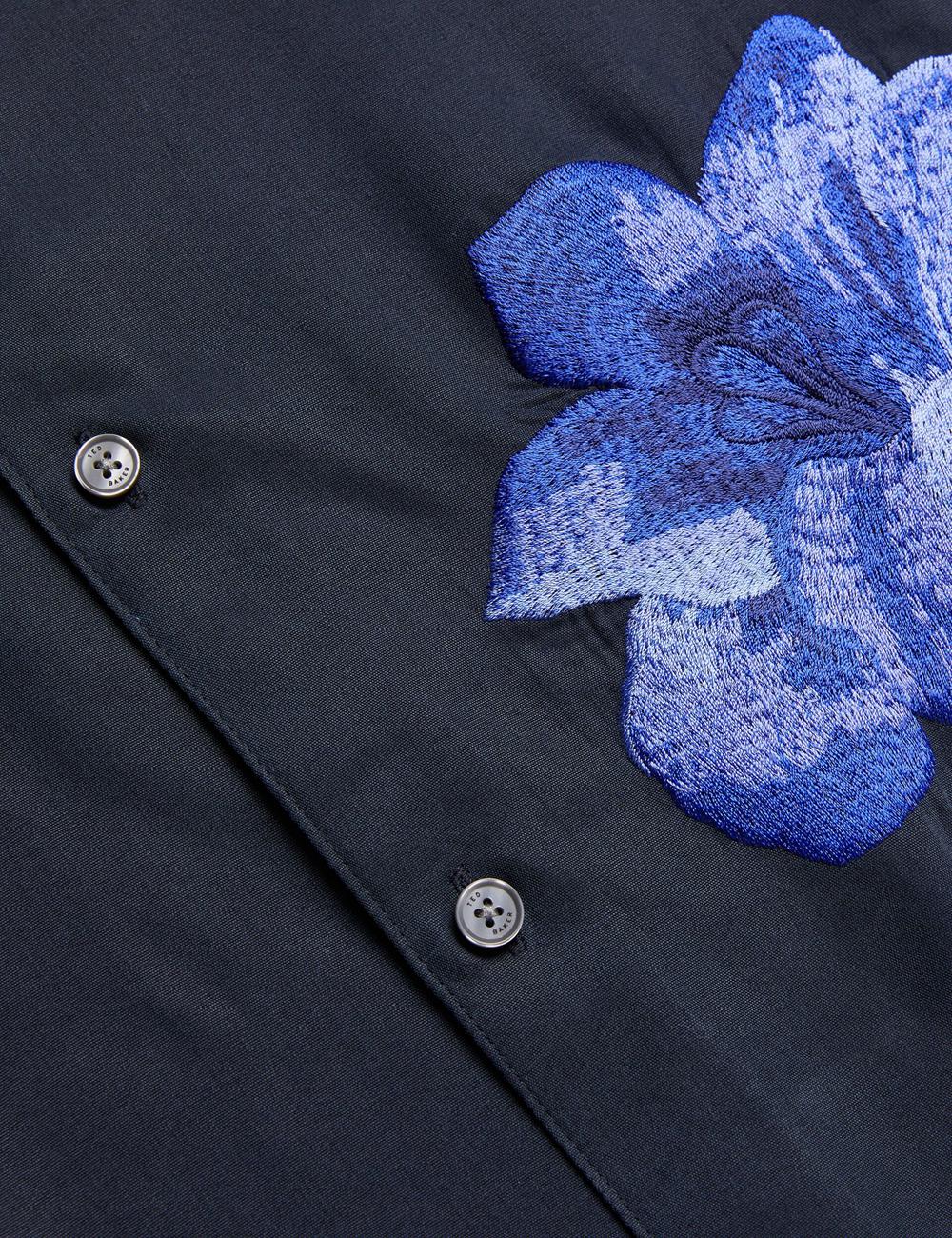 Ted Baker NESSMEN - Embroidered Detail Relaxed Fit Overhemd Heren Donkerblauw | Belgium  946073-BVU