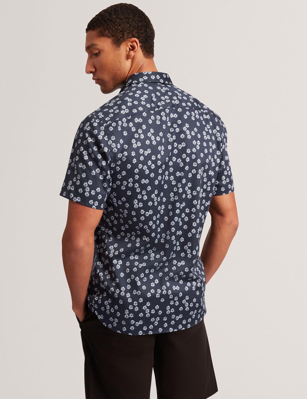 Ted Baker NIKSHO - Short Sleeve Slim Ditsy Floral Overhemd Heren Donkerblauw | Belgium  341207-SPF