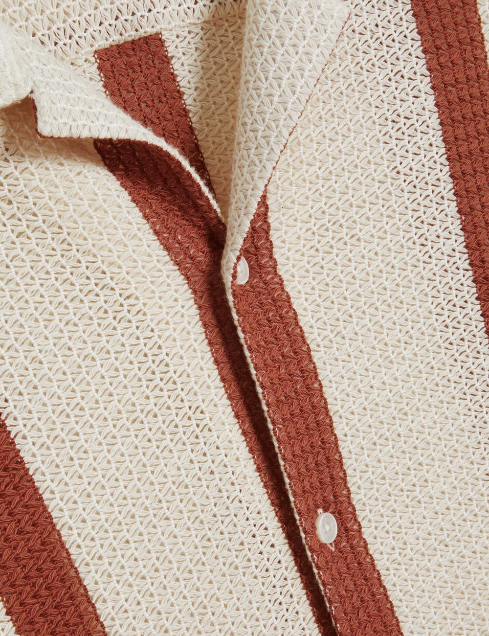 Ted Baker NIKS - Short Sleeve Stripe Crochet Oversized Overhemd Heren Taupe | Belgium  563018-XJR