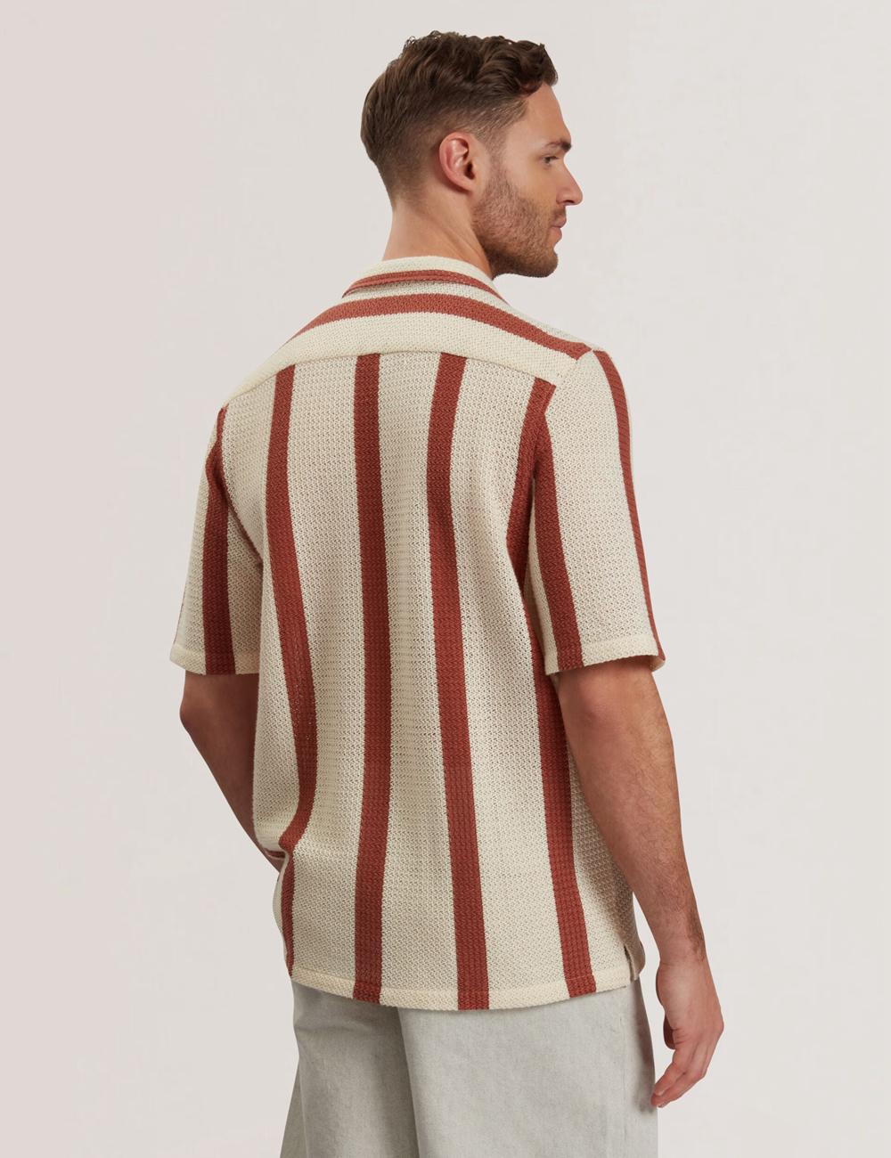 Ted Baker NIKS - Short Sleeve Stripe Crochet Oversized Overhemd Heren Taupe | Belgium  563018-XJR