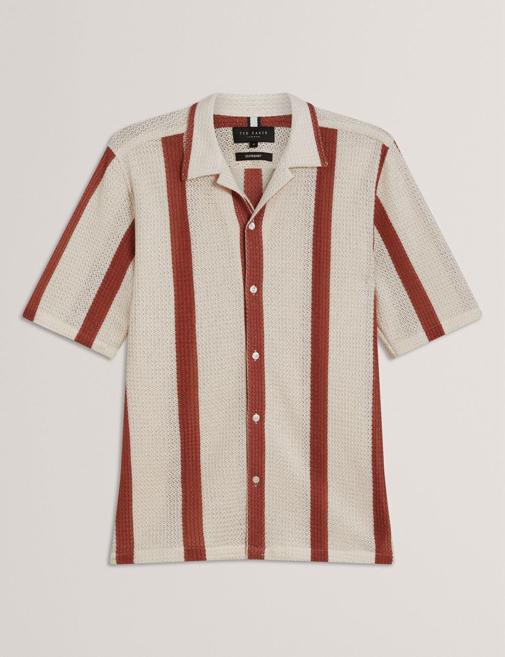 Ted Baker NIKS - Short Sleeve Stripe Crochet Oversized Overhemd Heren Taupe | Belgium  563018-XJR