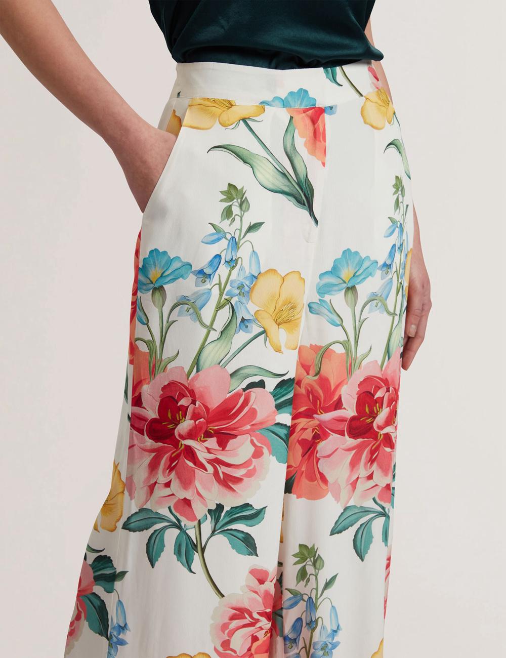 Ted Baker NYMPHAT - Floral Print High Waisted Wide Leg Broek Dames Wit | Belgium  852316-WIU