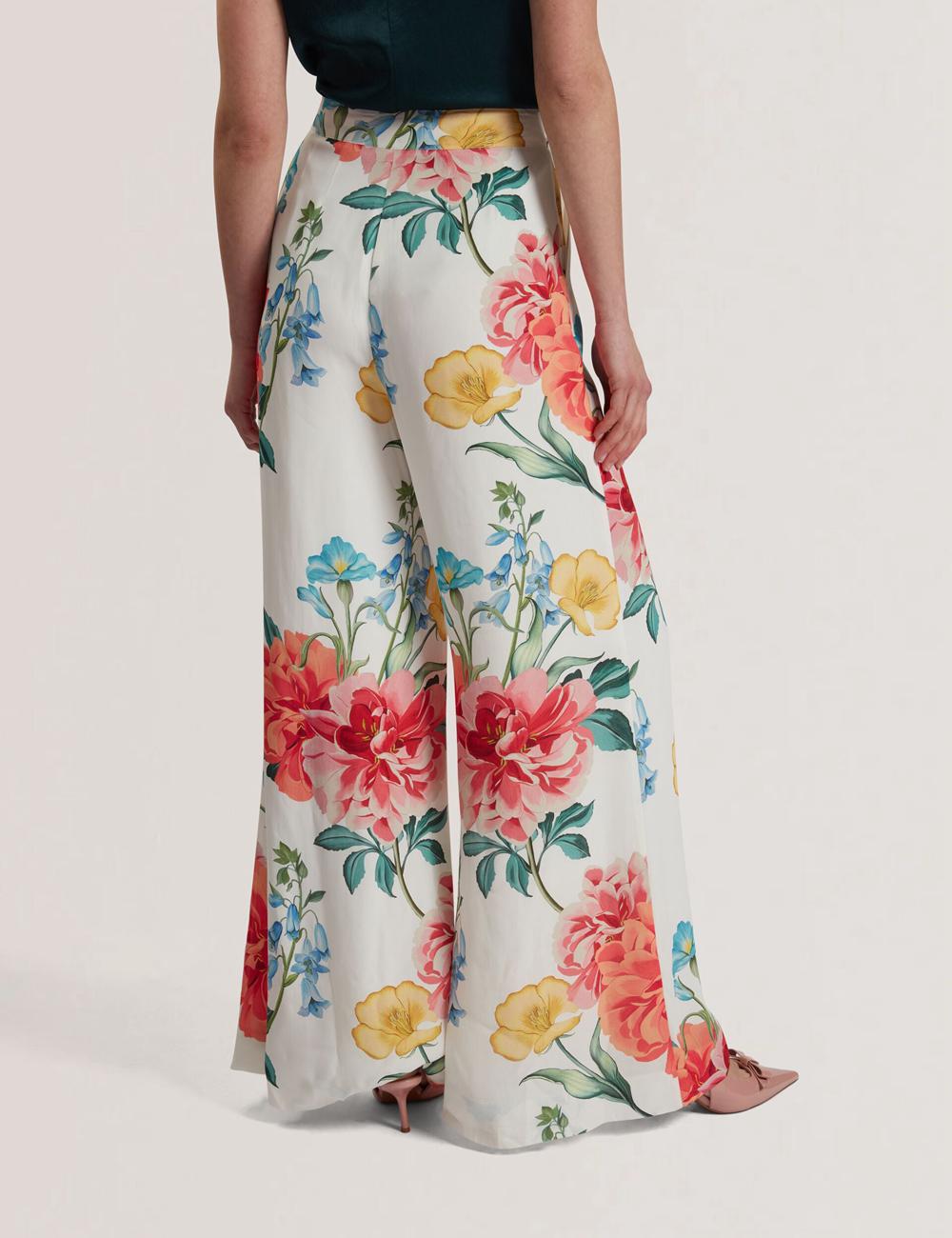 Ted Baker NYMPHAT - Floral Print High Waisted Wide Leg Broek Dames Wit | Belgium  852316-WIU