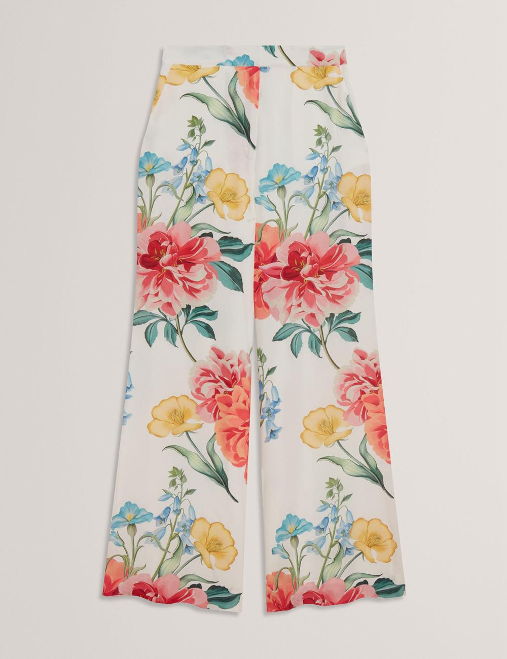 Ted Baker NYMPHAT - Floral Print High Waisted Wide Leg Broek Dames Wit | Belgium  852316-WIU
