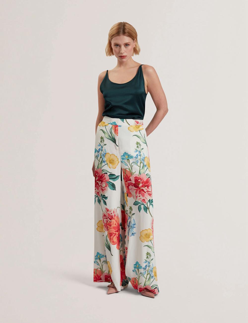 Ted Baker NYMPHAT - Floral Print High Waisted Wide Leg Broek Dames Wit | Belgium  852316-WIU