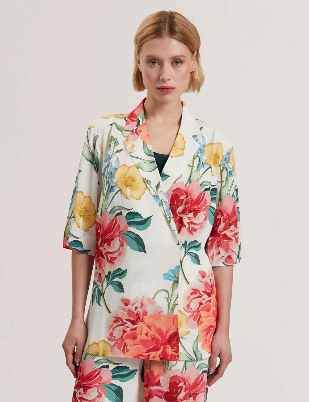 Ted Baker NYMPHA - Floral Short Sleeve Oversized Blazer Dames Wit | Belgium  529467-AYH