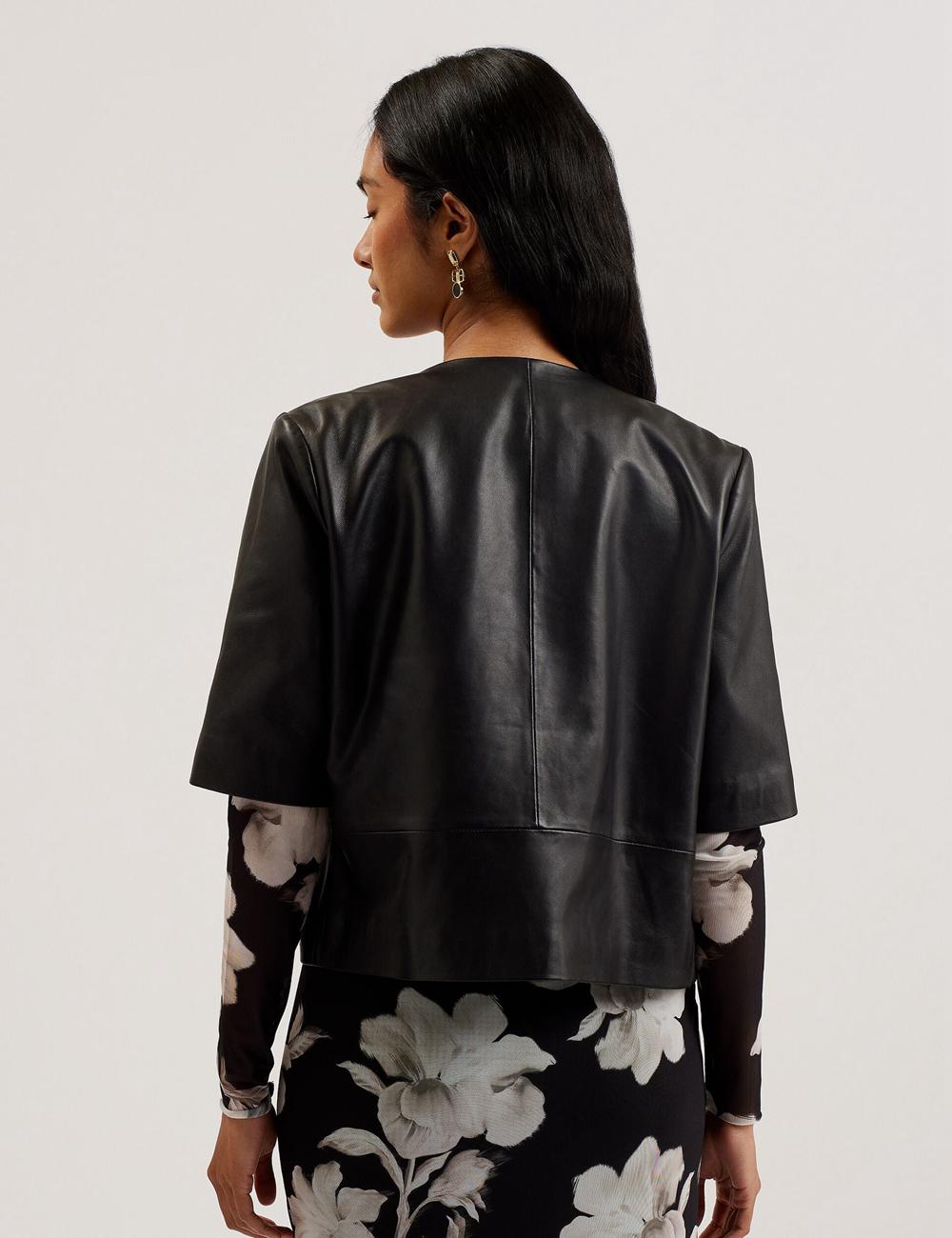 Ted Baker OBINO - Cropped Sleeve Open Leather Jassen Dames Zwart | Belgium  629501-SOZ