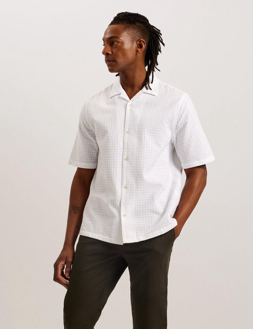 Ted Baker OISE - Textured Grid Cotton Short Sleeve Overhemd Heren Wit | Belgium  897103-JUP