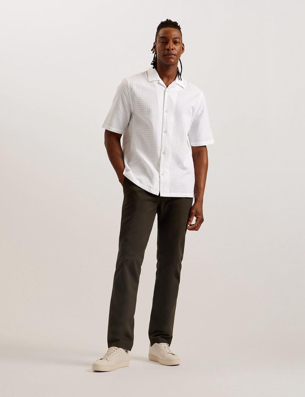 Ted Baker OISE - Textured Grid Cotton Short Sleeve Overhemd Heren Wit | Belgium  897103-JUP