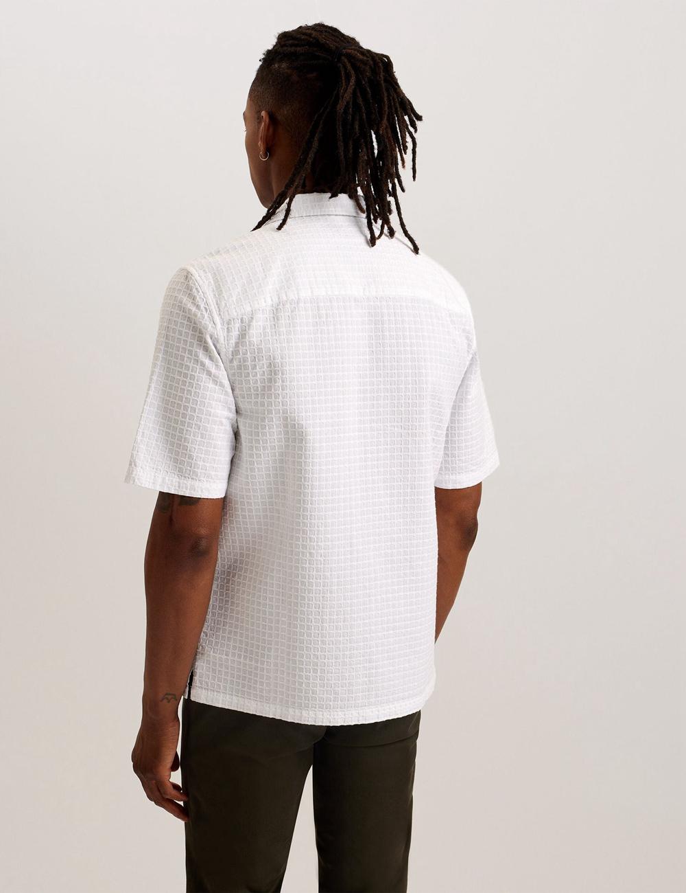 Ted Baker OISE - Textured Grid Cotton Short Sleeve Overhemd Heren Wit | Belgium  897103-JUP