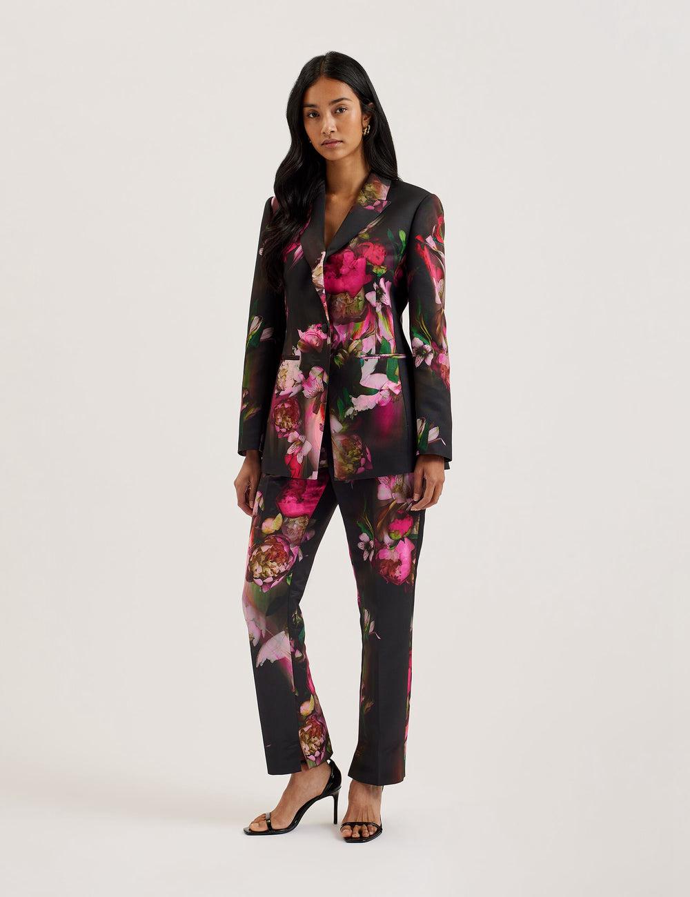 Ted Baker OKUNIT - Tapered Leg Floral Print Tailored Broek Dames Zwart | Belgium  815479-HZX