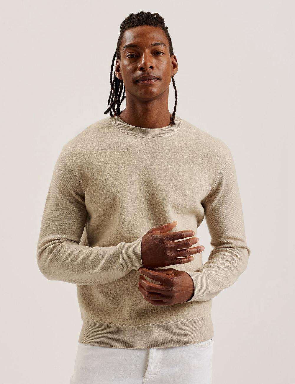 Ted Baker OLMSTE - Boucle Wool Blend Crew Neck Jumpers Heren Taupe | Belgium  309582-BLV