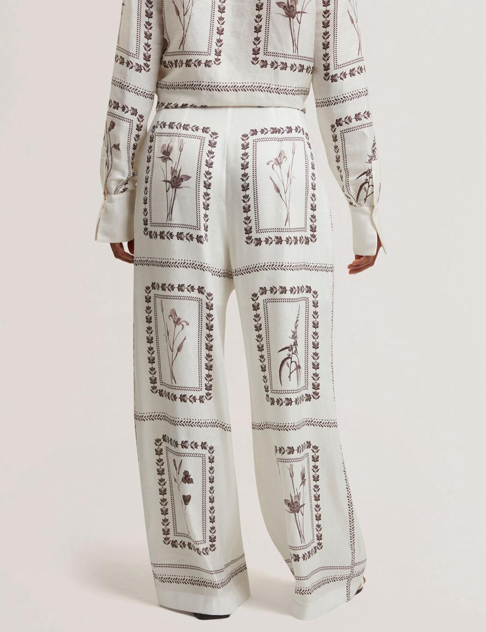 Ted Baker ORNITHA - Panel Print Silk Linen Wide Leg Broek Dames Ivory | Belgium  403791-ULX