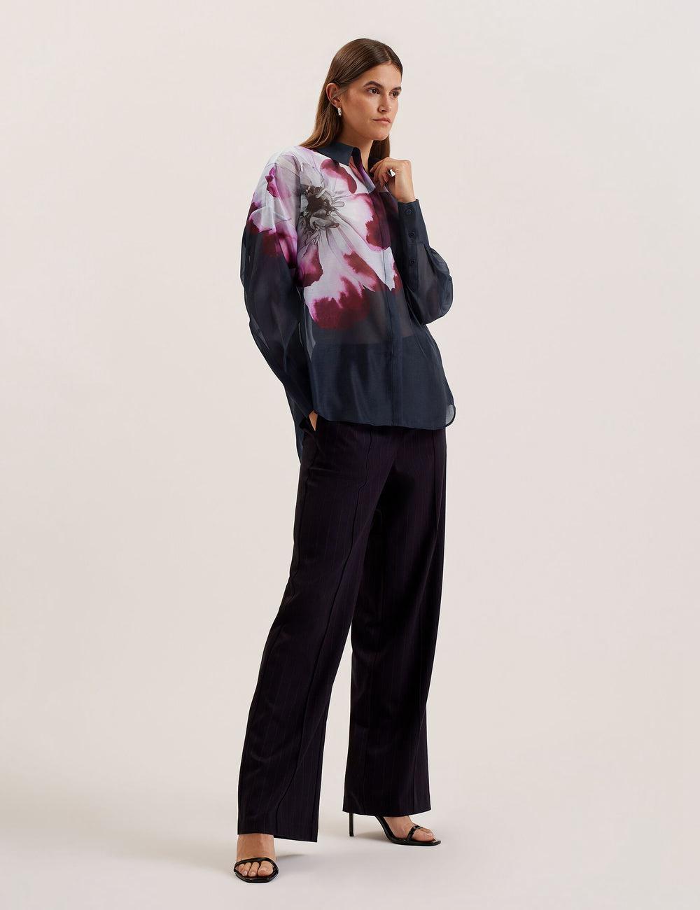 Ted Baker ORRIN - Floral Sheer Organza Oversized Overhemd Dames Donkerblauw | Belgium  032194-XJR