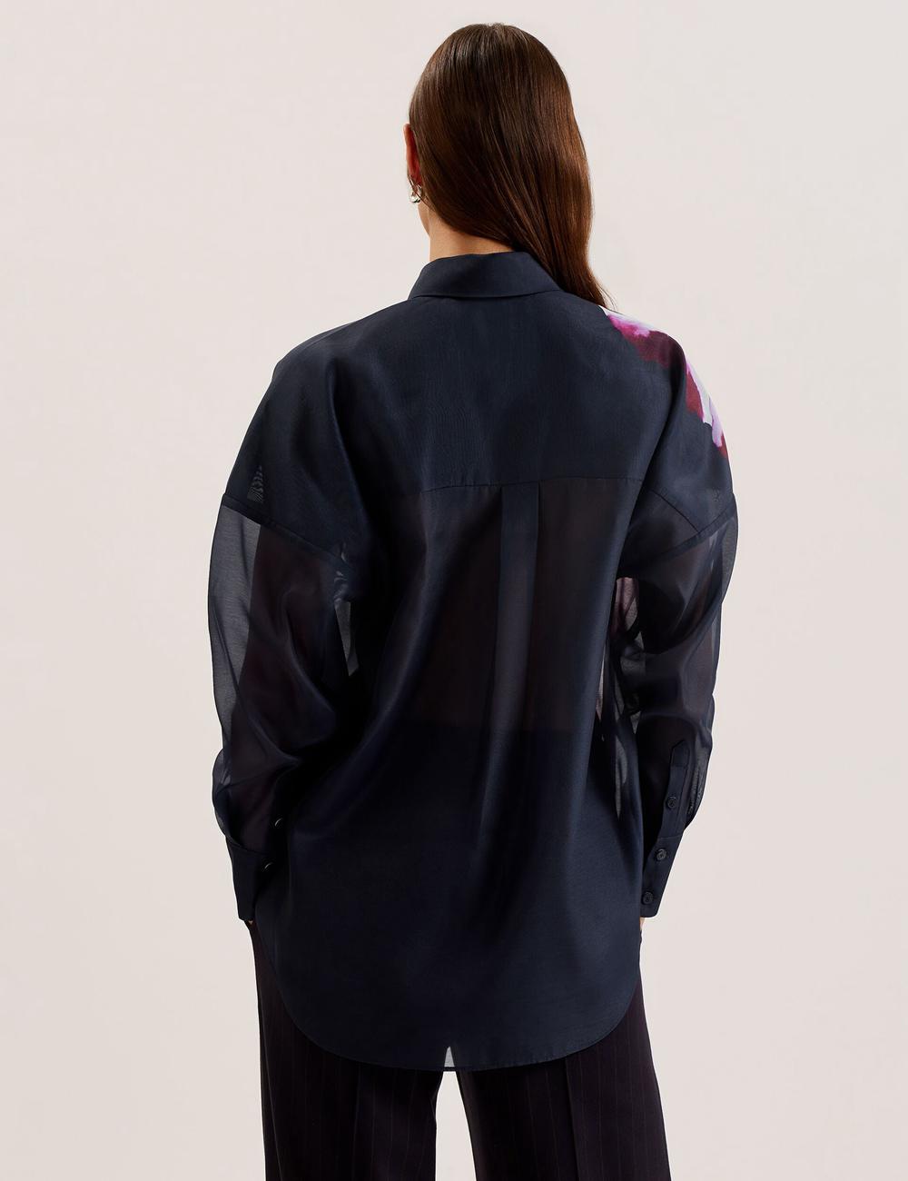 Ted Baker ORRIN - Floral Sheer Organza Oversized Overhemd Dames Donkerblauw | Belgium  032194-XJR