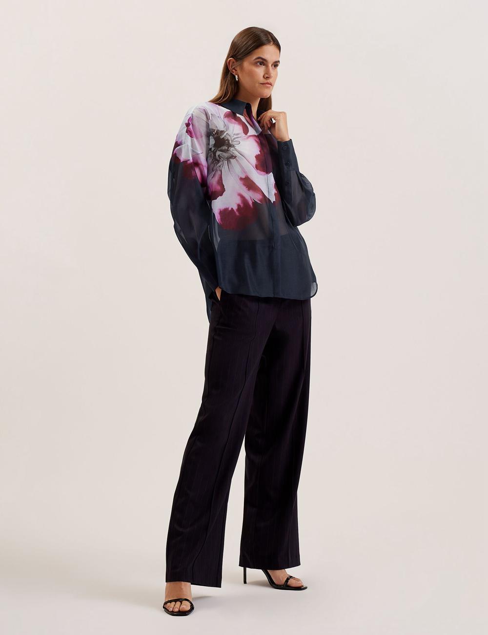Ted Baker ORRIN - Floral Sheer Organza Oversized Overhemd Dames Donkerblauw | Belgium  032194-XJR