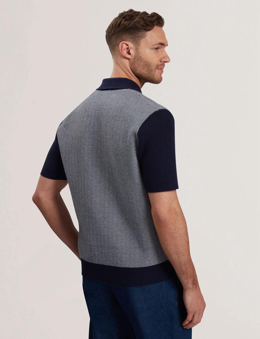 Ted Baker PADRIG - Herringbone Knit Colour Block Short Sleeve Overhemd Heren Donkerblauw | Belgium  438965-FWX