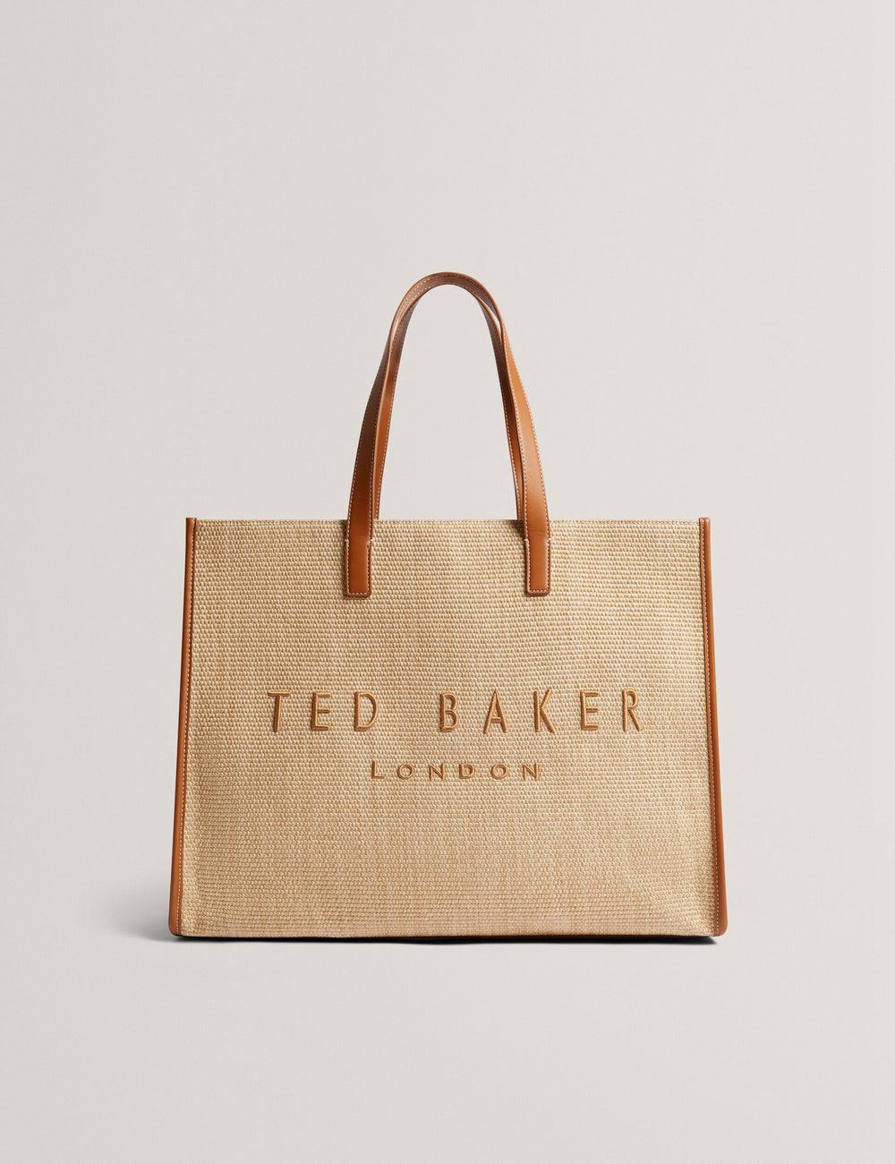 Ted Baker PALLMER - Faux Raffia PU Trim Large Tote Tassen Dames Taupe | Belgium  673948-INB