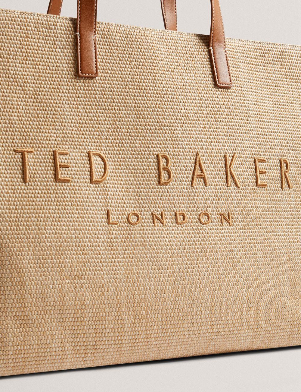 Ted Baker PALLMER - Faux Raffia PU Trim Large Tote Tassen Dames Taupe | Belgium  673948-INB