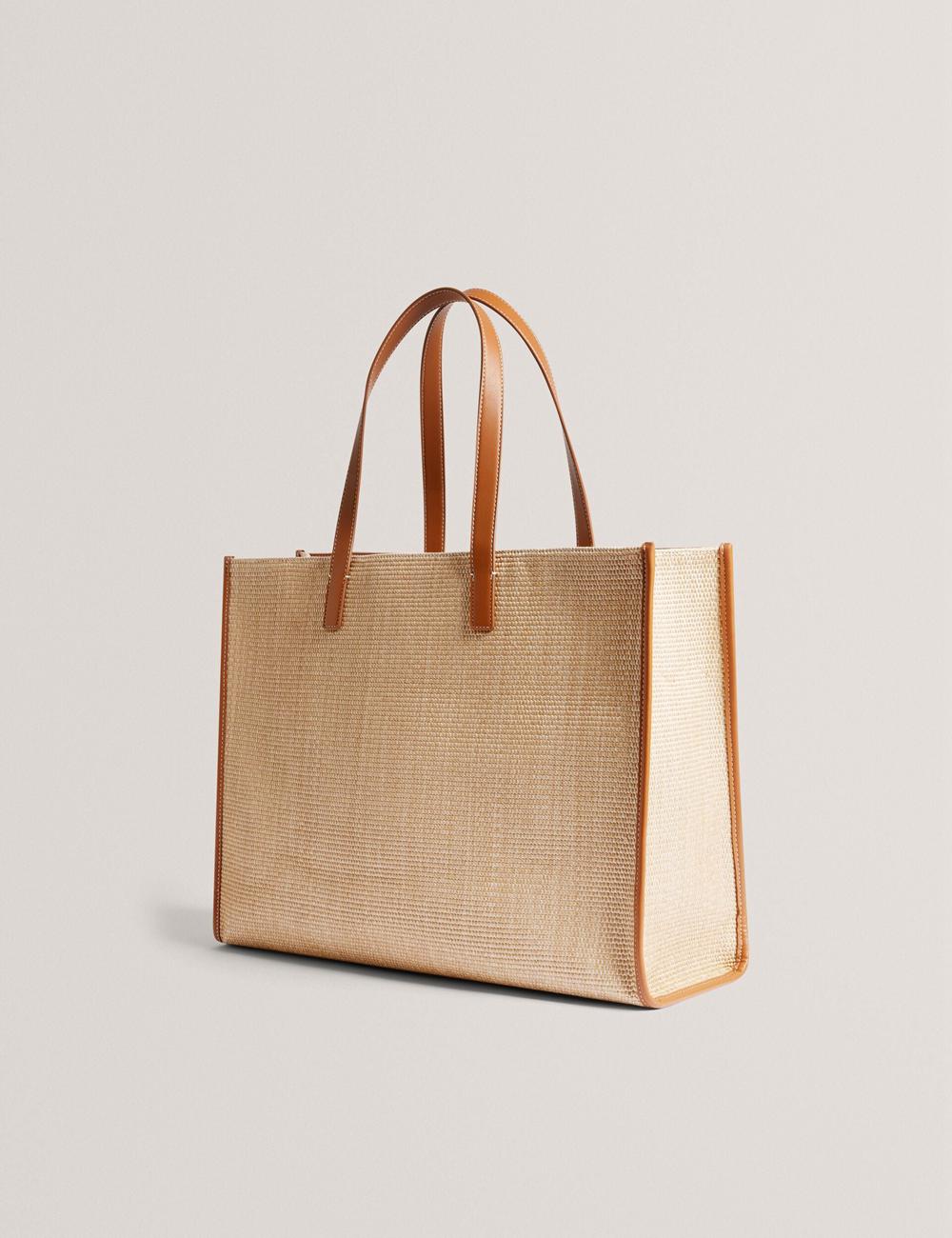 Ted Baker PALLMER - Faux Raffia PU Trim Large Tote Tassen Dames Taupe | Belgium  673948-INB