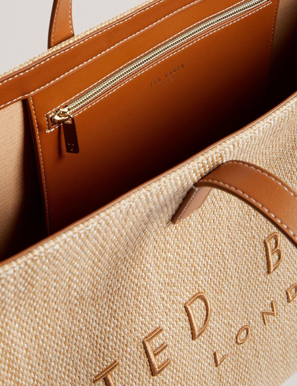 Ted Baker PALLMER - Faux Raffia PU Trim Large Tote Tassen Dames Taupe | Belgium  673948-INB