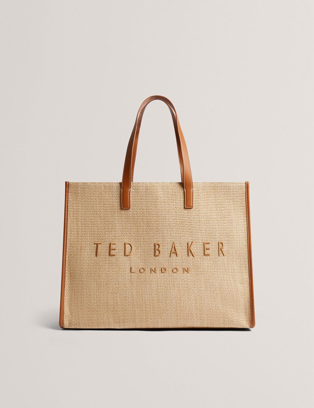 Ted Baker PALLMER - Faux Raffia PU Trim Large Tote Tassen Dames Taupe | Belgium  673948-INB