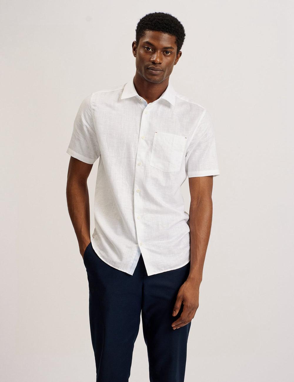 Ted Baker PALOMAS - Short Sleeve Textured Linen Cotton Overhemd Heren Wit | Belgium  740351-NDA