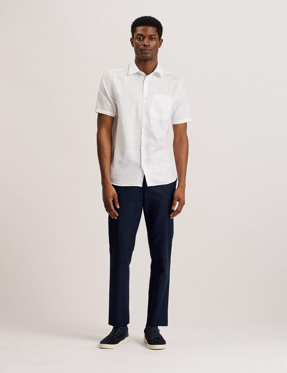 Ted Baker PALOMAS - Short Sleeve Textured Linen Cotton Overhemd Heren Wit | Belgium  740351-NDA
