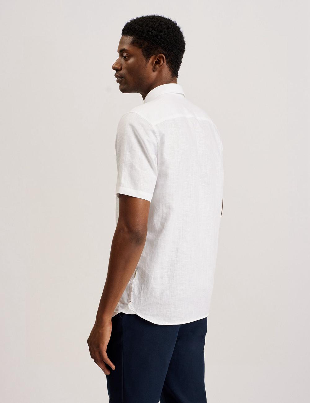 Ted Baker PALOMAS - Short Sleeve Textured Linen Cotton Overhemd Heren Wit | Belgium  740351-NDA