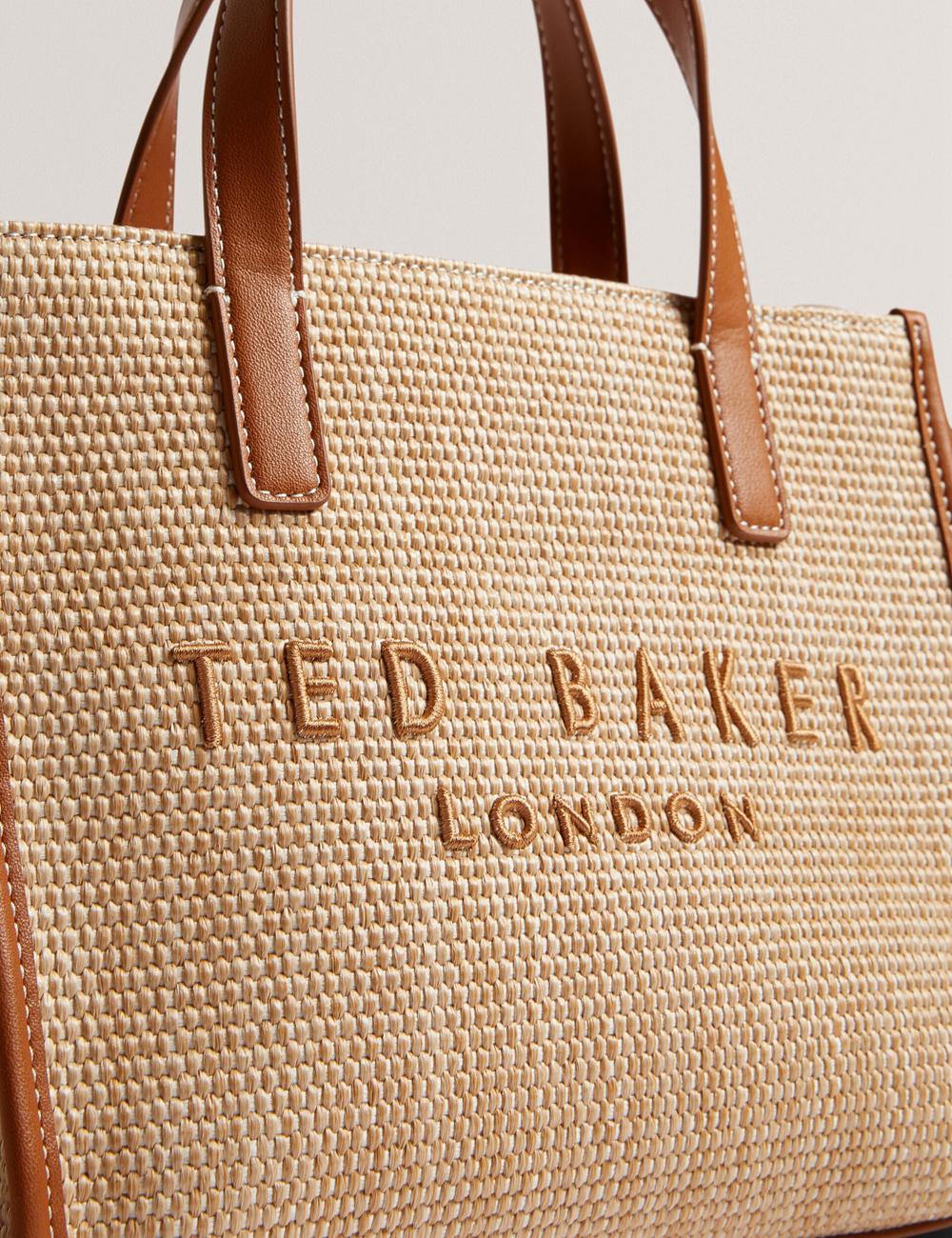 Ted Baker PAOLINA - Faux Raffia PU Trim Small Tote Tassen Dames Camel | Belgium  412673-EVS