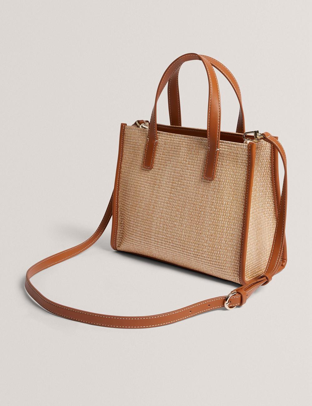 Ted Baker PAOLINA - Faux Raffia PU Trim Small Tote Tassen Dames Camel | Belgium  412673-EVS