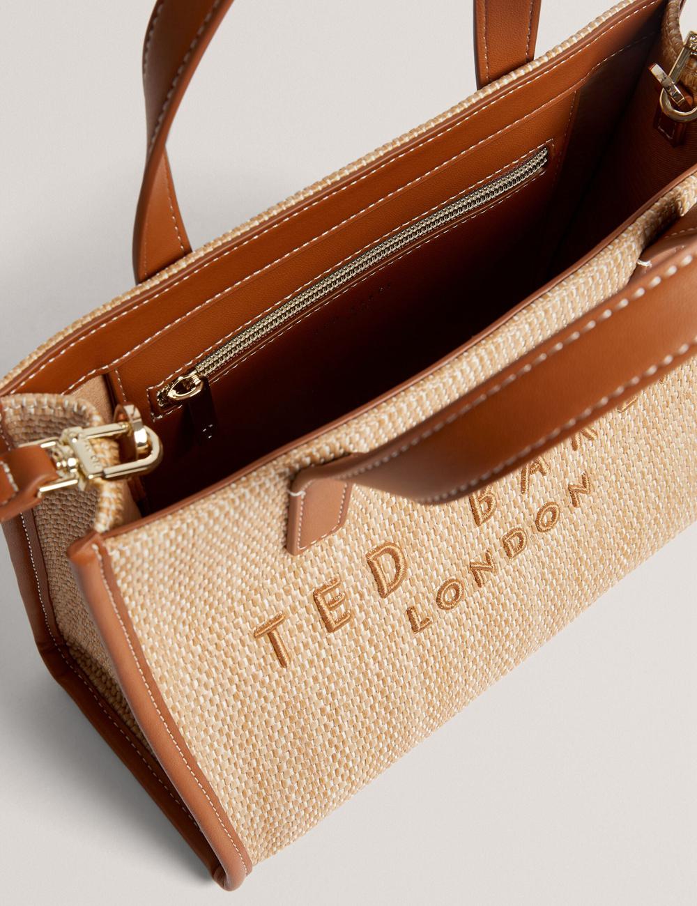 Ted Baker PAOLINA - Faux Raffia PU Trim Small Tote Tassen Dames Camel | Belgium  412673-EVS
